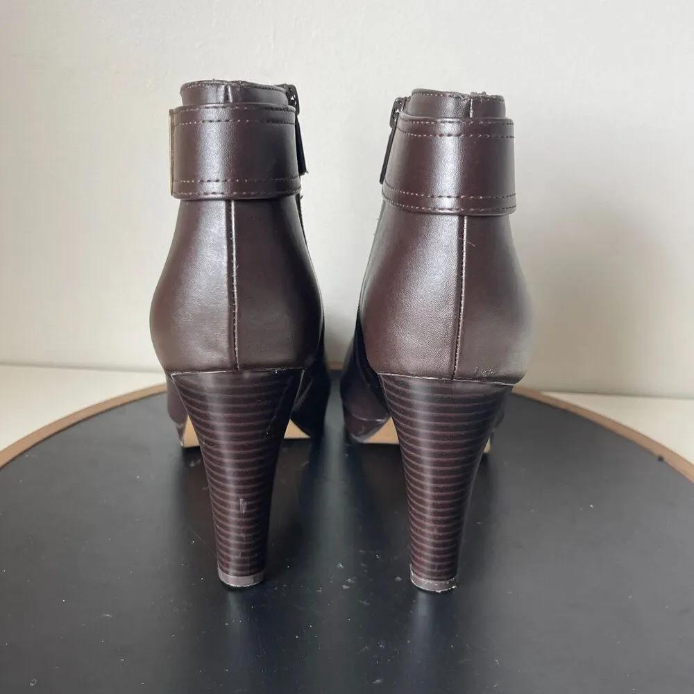 Giani Bernini Netty Bootie Women 11 M High Heel Brown Leather Ankle Classic Boot